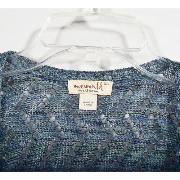 One World Navy Blue Heather Open Front Drapey Long Cardigan Sweater Sz XS - Picture 3 of 3